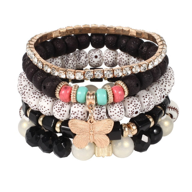 Multilayer Elastic Weave Charm Bracelet