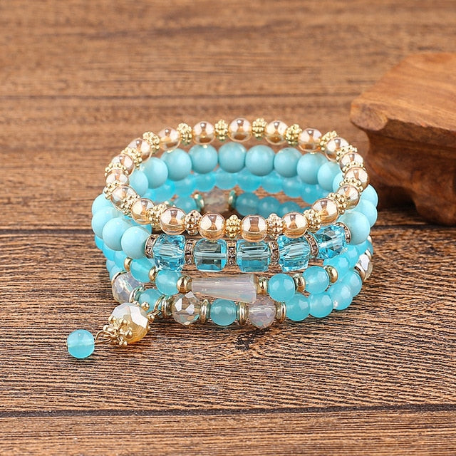 Multilayer Elastic Weave Charm Bracelet