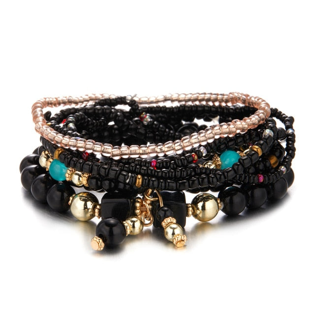 Multilayer Elastic Weave Charm Bracelet