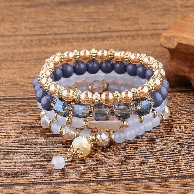 Multilayer Elastic Weave Charm Bracelet