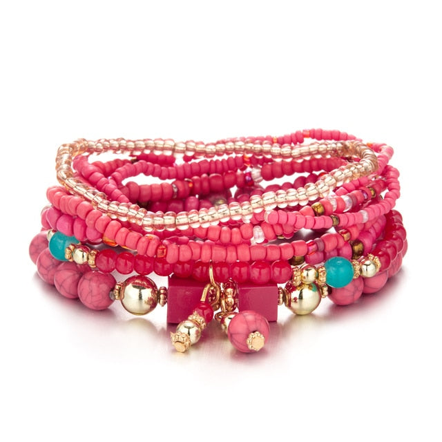 Multilayer Elastic Weave Charm Bracelet