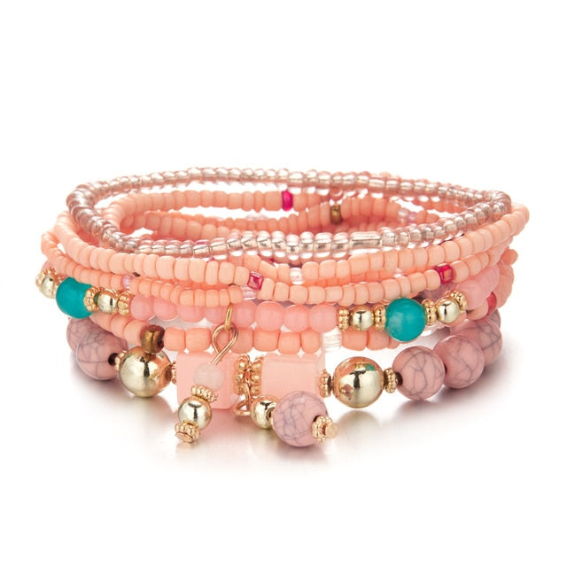 Multilayer Elastic Weave Charm Bracelet