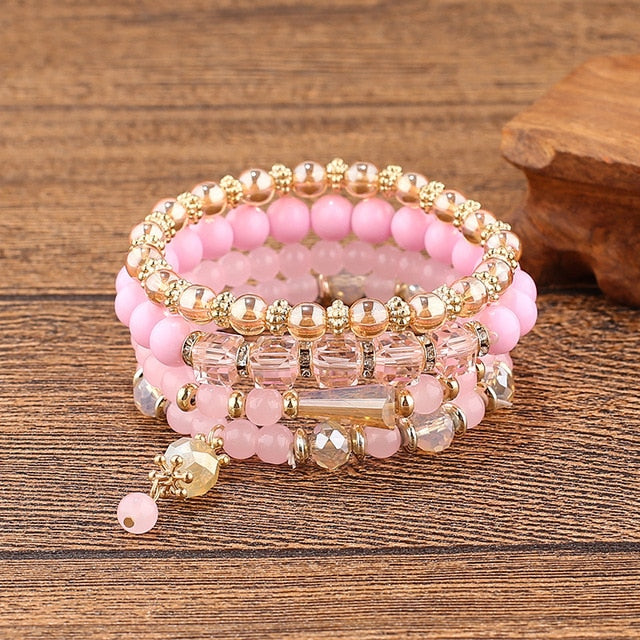 Multilayer Elastic Weave Charm Bracelet