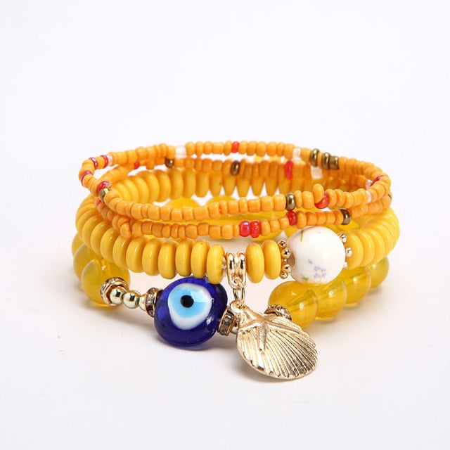 Multilayer Elastic Weave Charm Bracelet