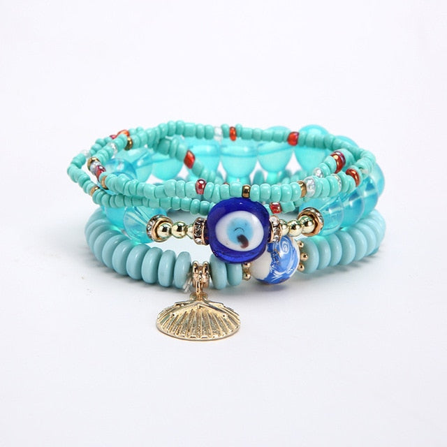 Multilayer Elastic Weave Charm Bracelet