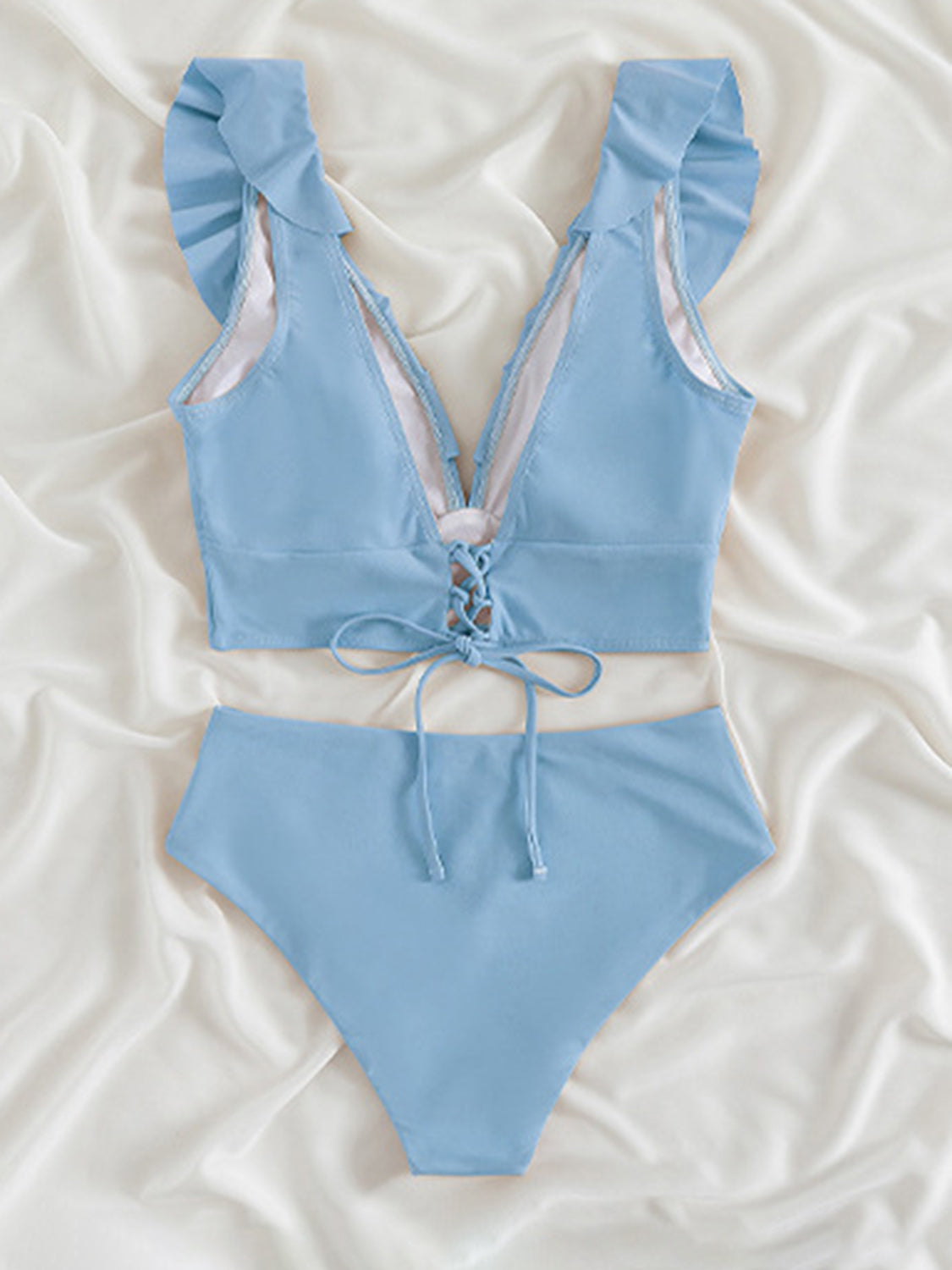 Ruffled V-Neck Sleeveless Two-Piece Swim Set