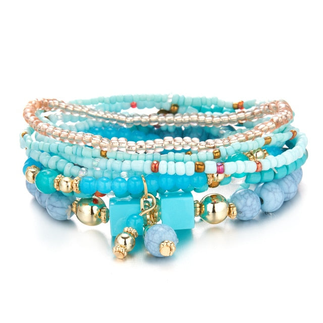 Multilayer Elastic Weave Charm Bracelet