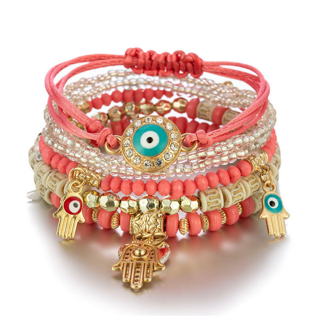 Multilayer Elastic Weave Charm Bracelet