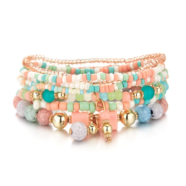 Multilayer Elastic Weave Charm Bracelet