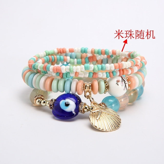 Multilayer Elastic Weave Charm Bracelet