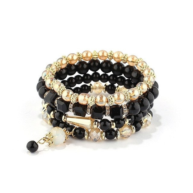 Multilayer Elastic Weave Charm Bracelet