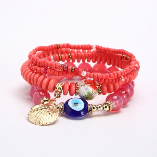 Multilayer Elastic Weave Charm Bracelet