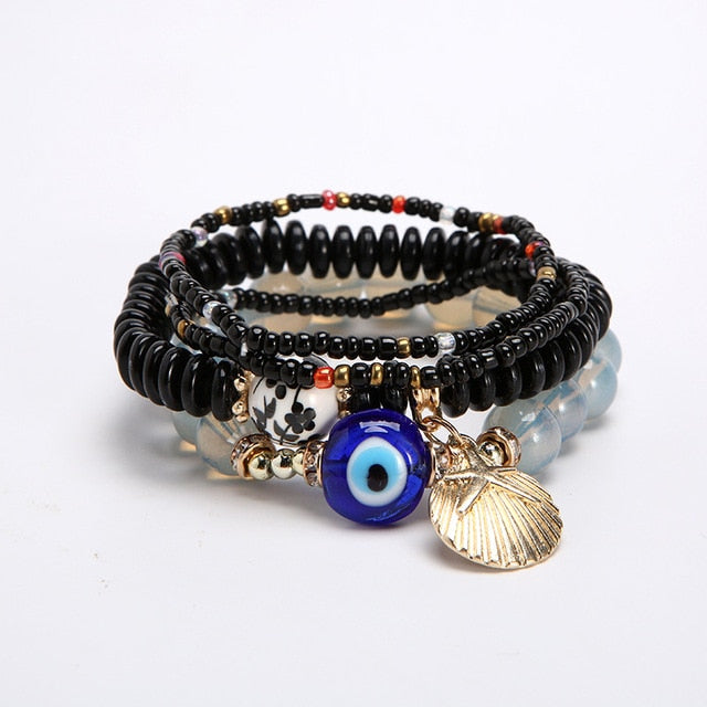 Multilayer Elastic Weave Charm Bracelet