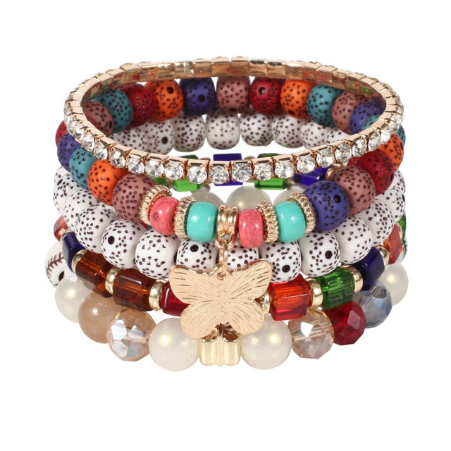 Multilayer Elastic Weave Charm Bracelet