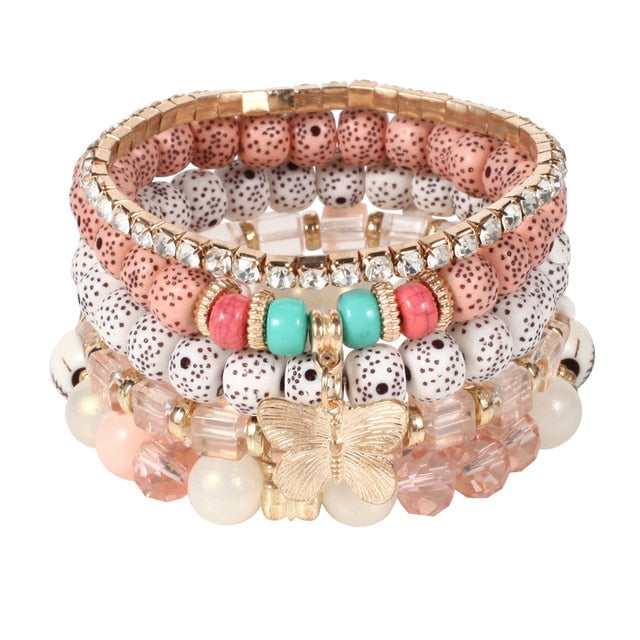 Multilayer Elastic Weave Charm Bracelet