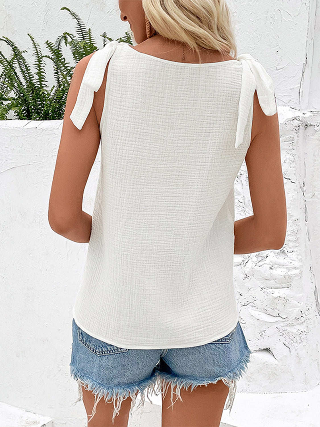 Decorative Button Tied V-Neck Tank