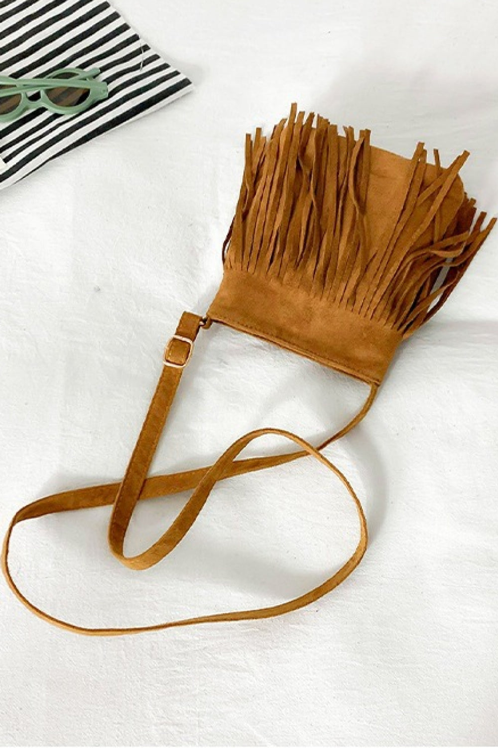 Vegan Leather Crossbody Bag with Fringe