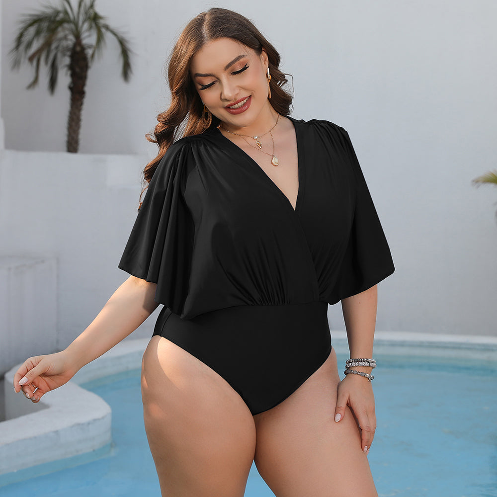 Plus Size Surplice One-Piece Swimsuit