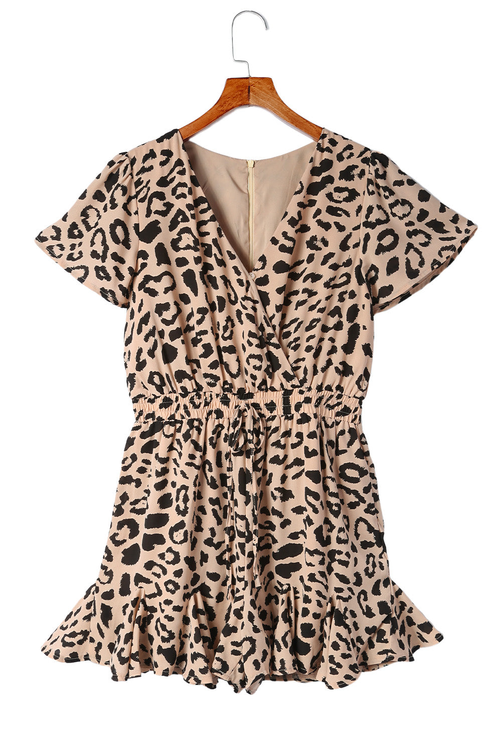 Leopard Flutter Sleeve Ruffle Romper