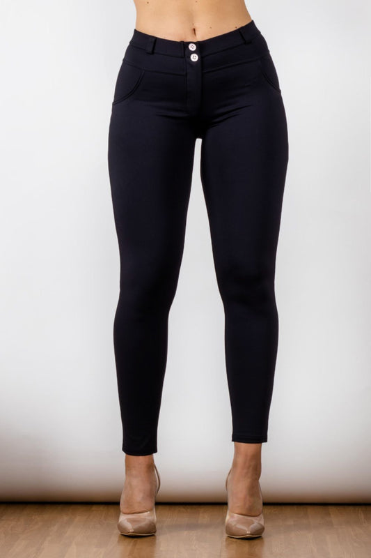 Full Size Contrast Detail Buttoned Leggings