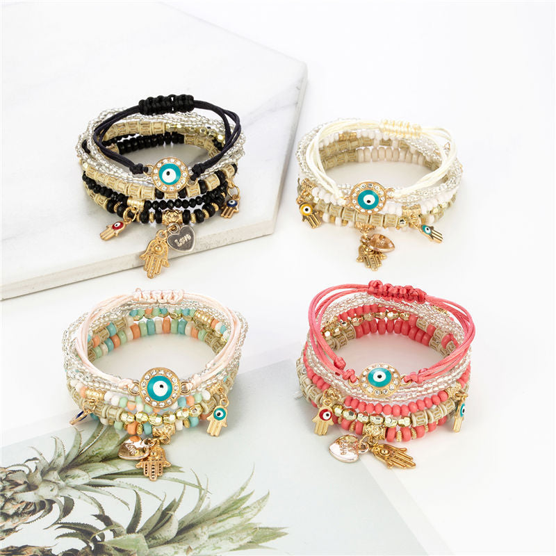 Multilayer Elastic Weave Charm Bracelet