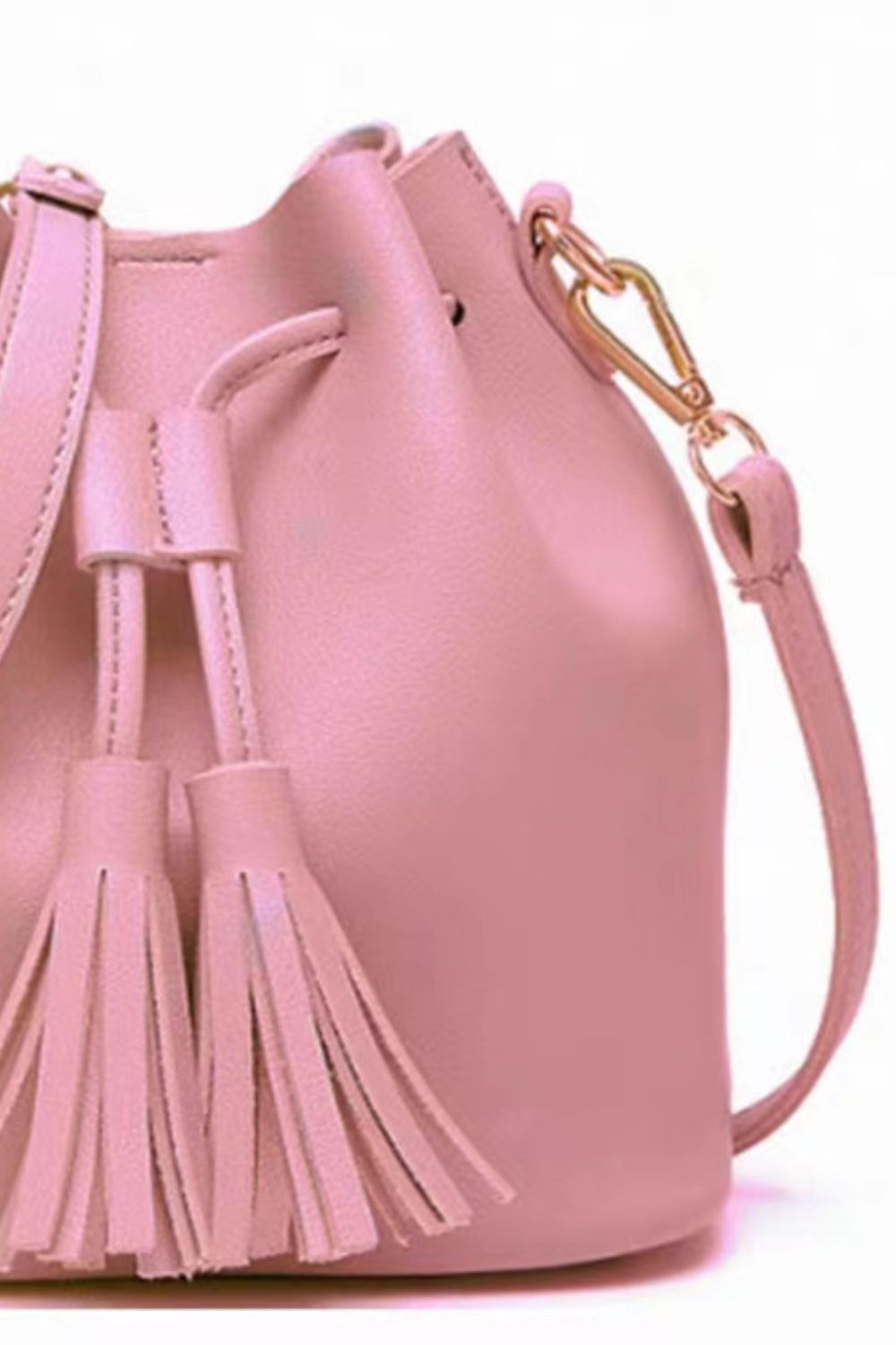 Vegan Leather Bucket Bag with Tassel