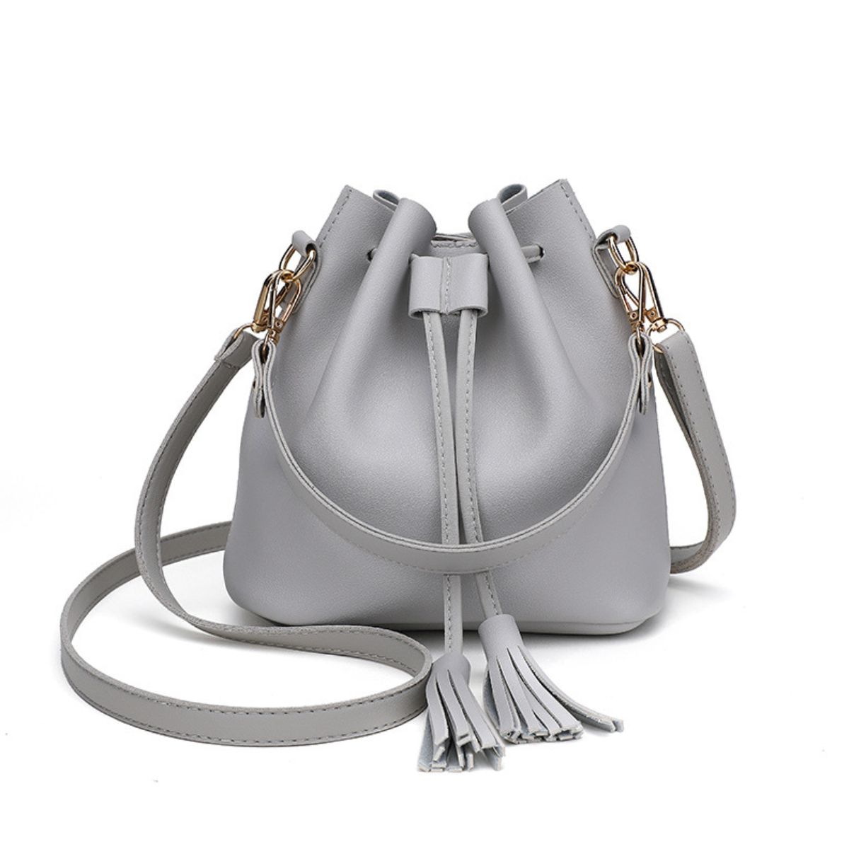 Vegan Leather Bucket Bag with Tassel