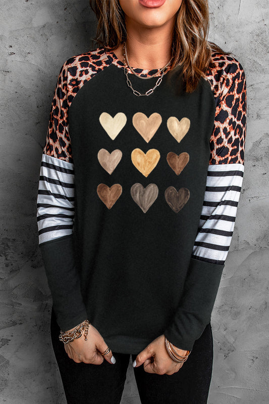 Heart Striped Long Raglan Sleeve Tee