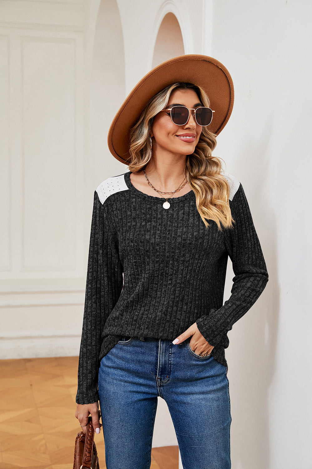 Round Neck Ribbed Top