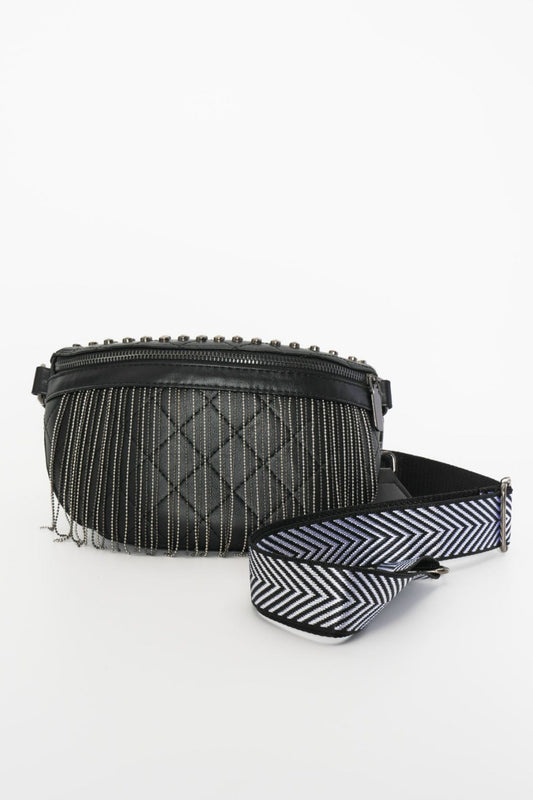 Vegan Leather Studded Sling Bag with Fringes