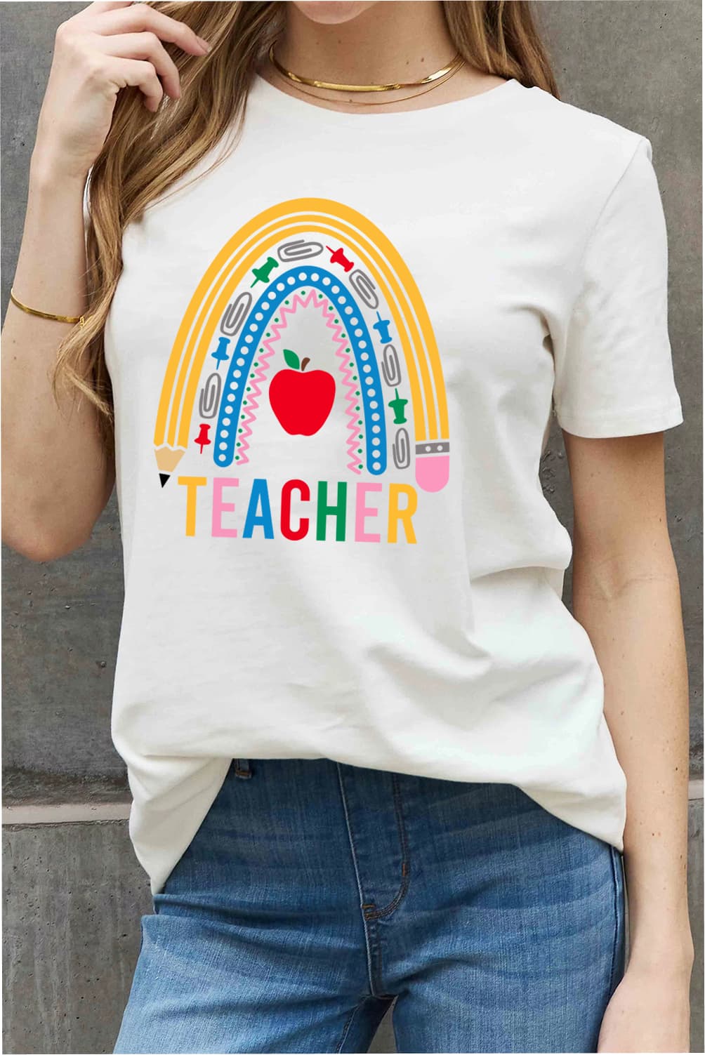 Simply Love TEACHER Rainbow Graphic Tee