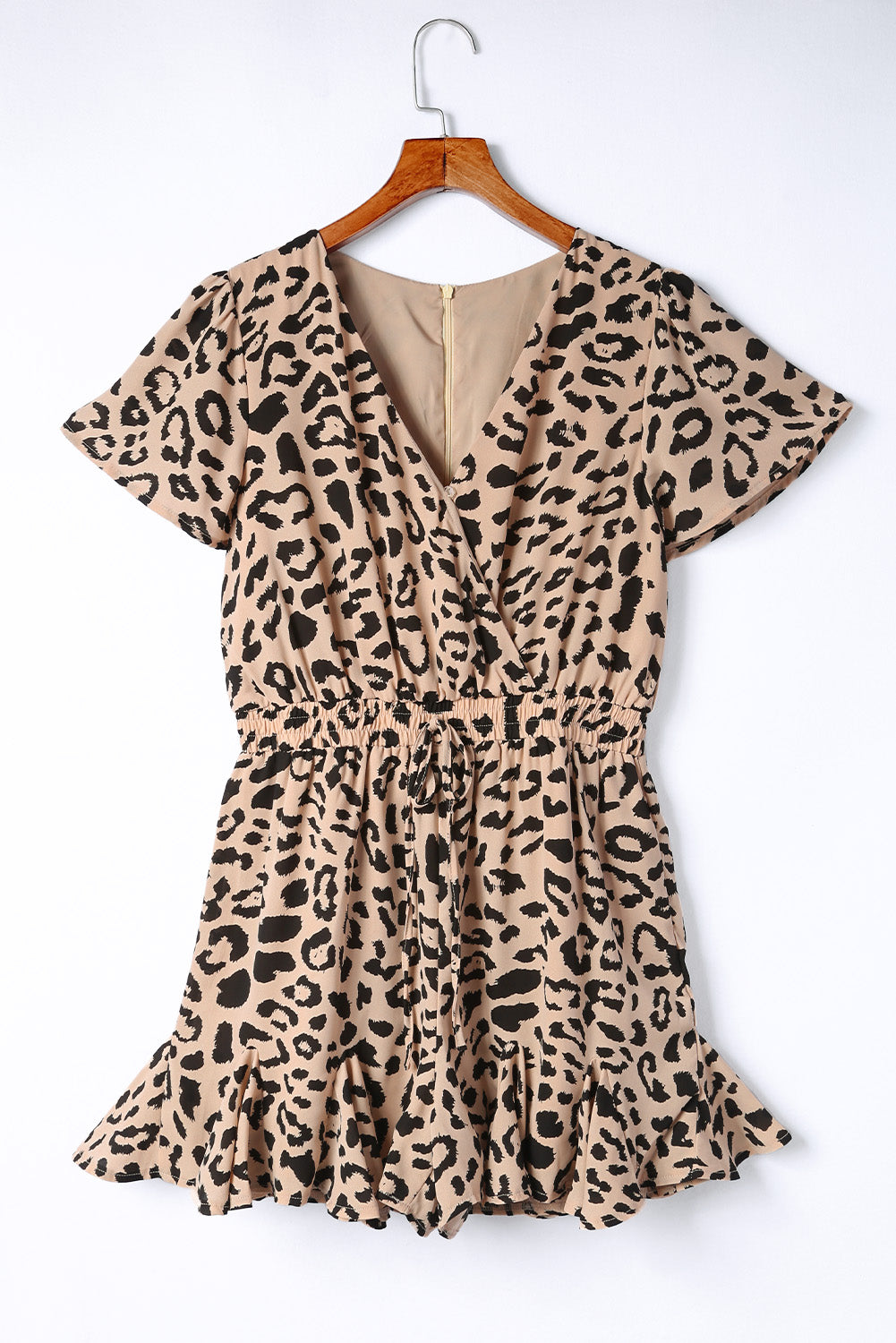 Leopard Flutter Sleeve Ruffle Romper