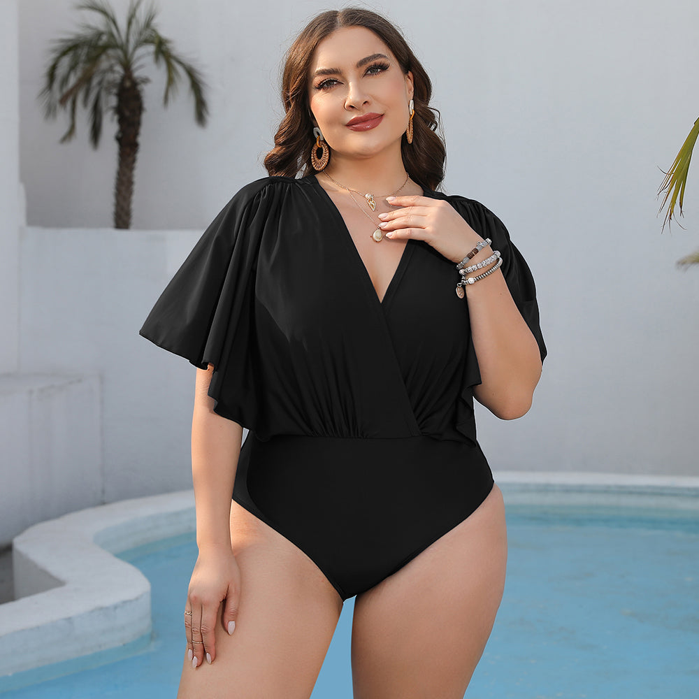 Plus Size Surplice One-Piece Swimsuit