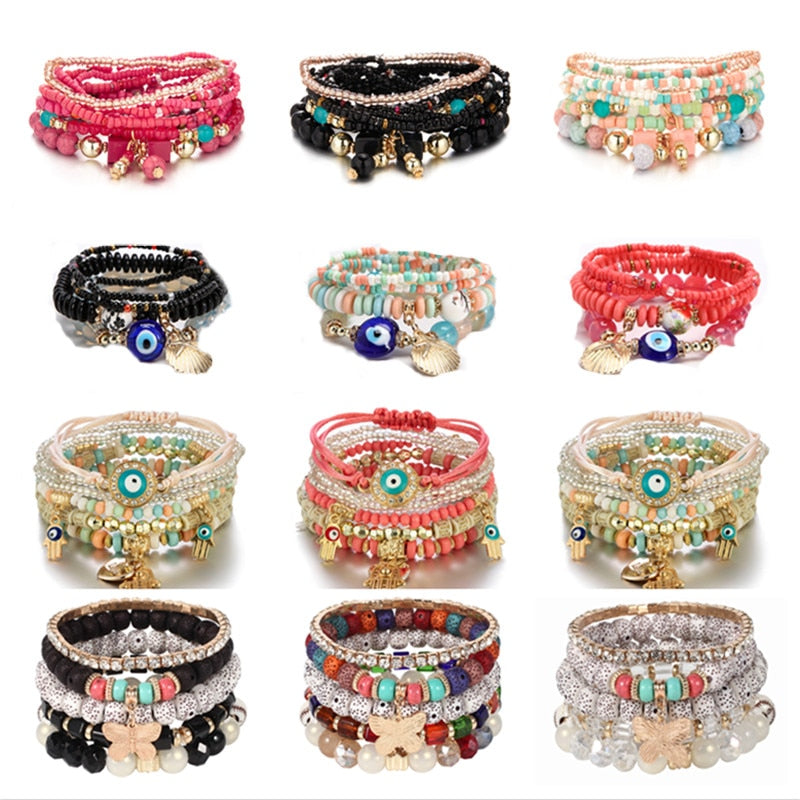 Multilayer Elastic Weave Charm Bracelet