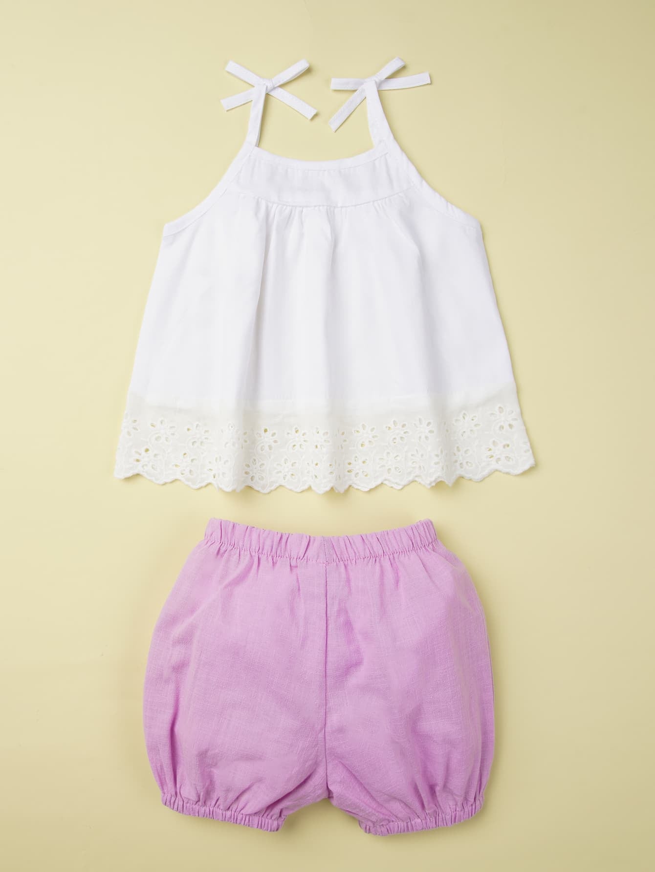 Spliced Lace Cami and Elastic Waist Shorts Set