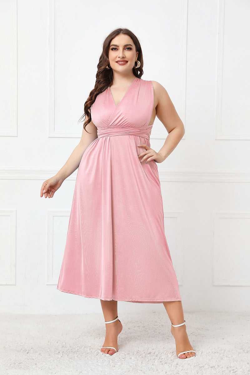 Plus Size Tied Surplice Sleeveless Midi Dress