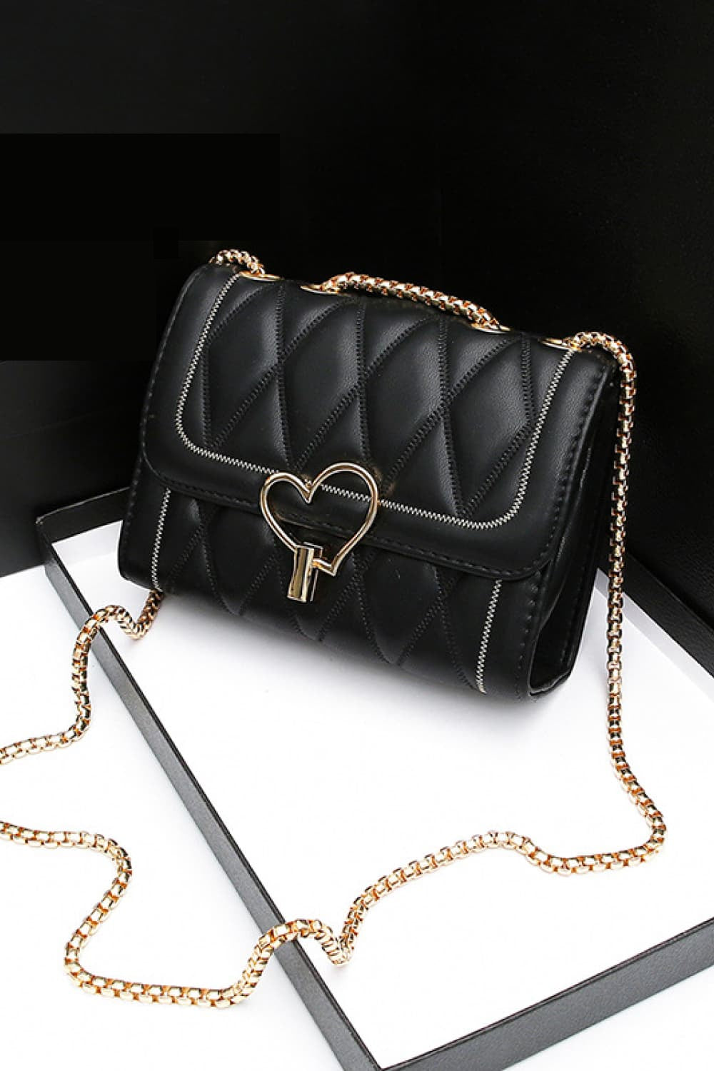 Heart Buckle Vegan Leather Crossbody Bag