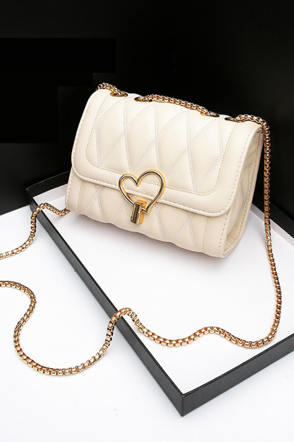 Heart Buckle Vegan Leather Crossbody Bag