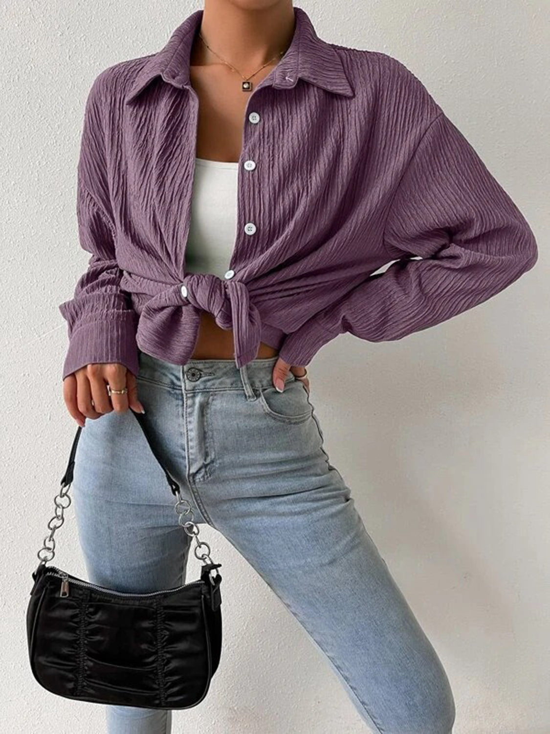 Textured Drop Shoulder Shirt Jacket