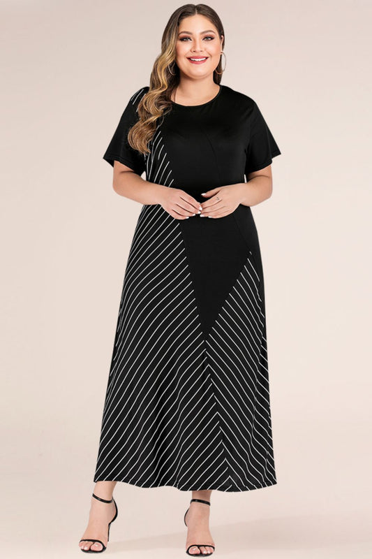 Plus Size Striped Color Block Dress