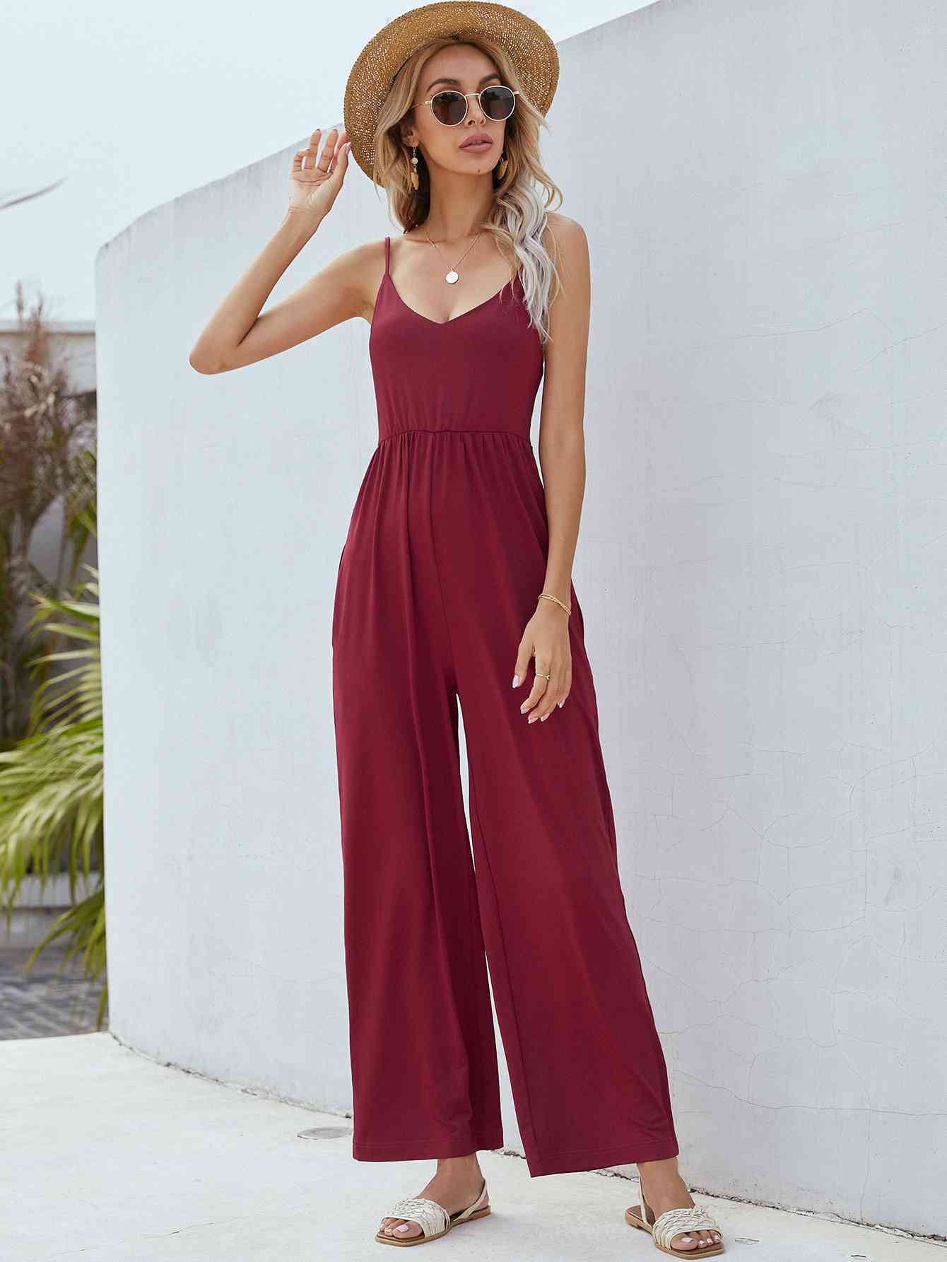 Adjustable Spaghetti Strap Jumpsuit with Pockets