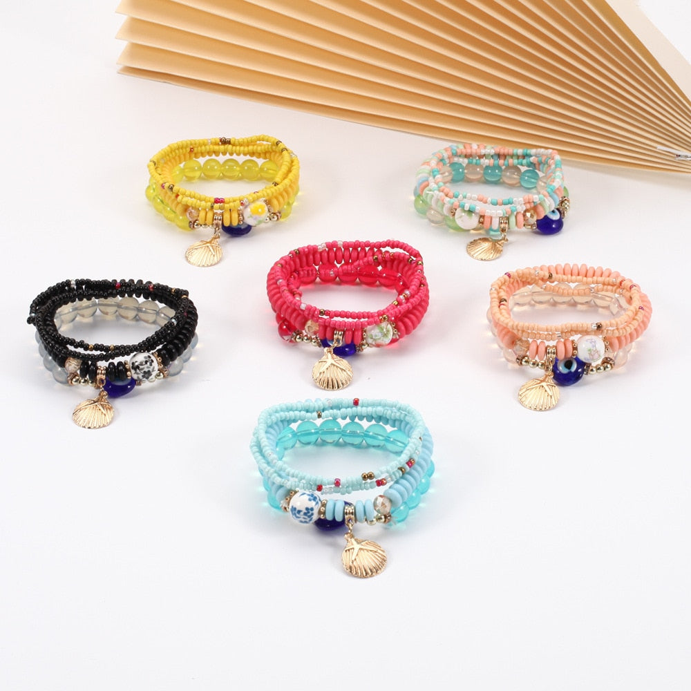 Multilayer Elastic Weave Charm Bracelet