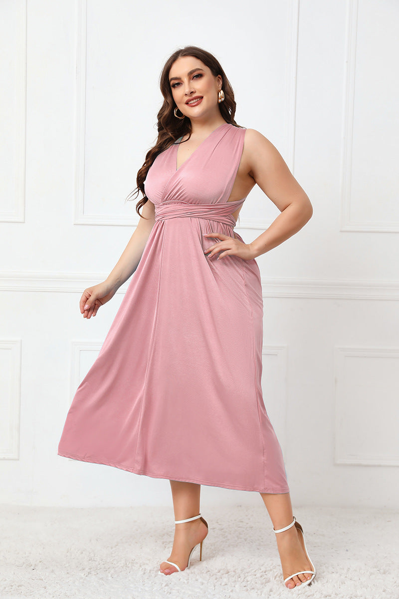 Plus Size Tied Surplice Sleeveless Midi Dress