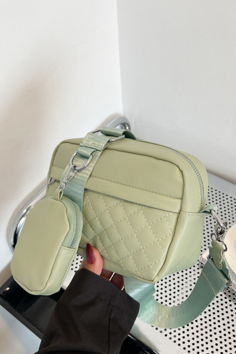 Quilted Vegan Shoulder Bag with Small Purse