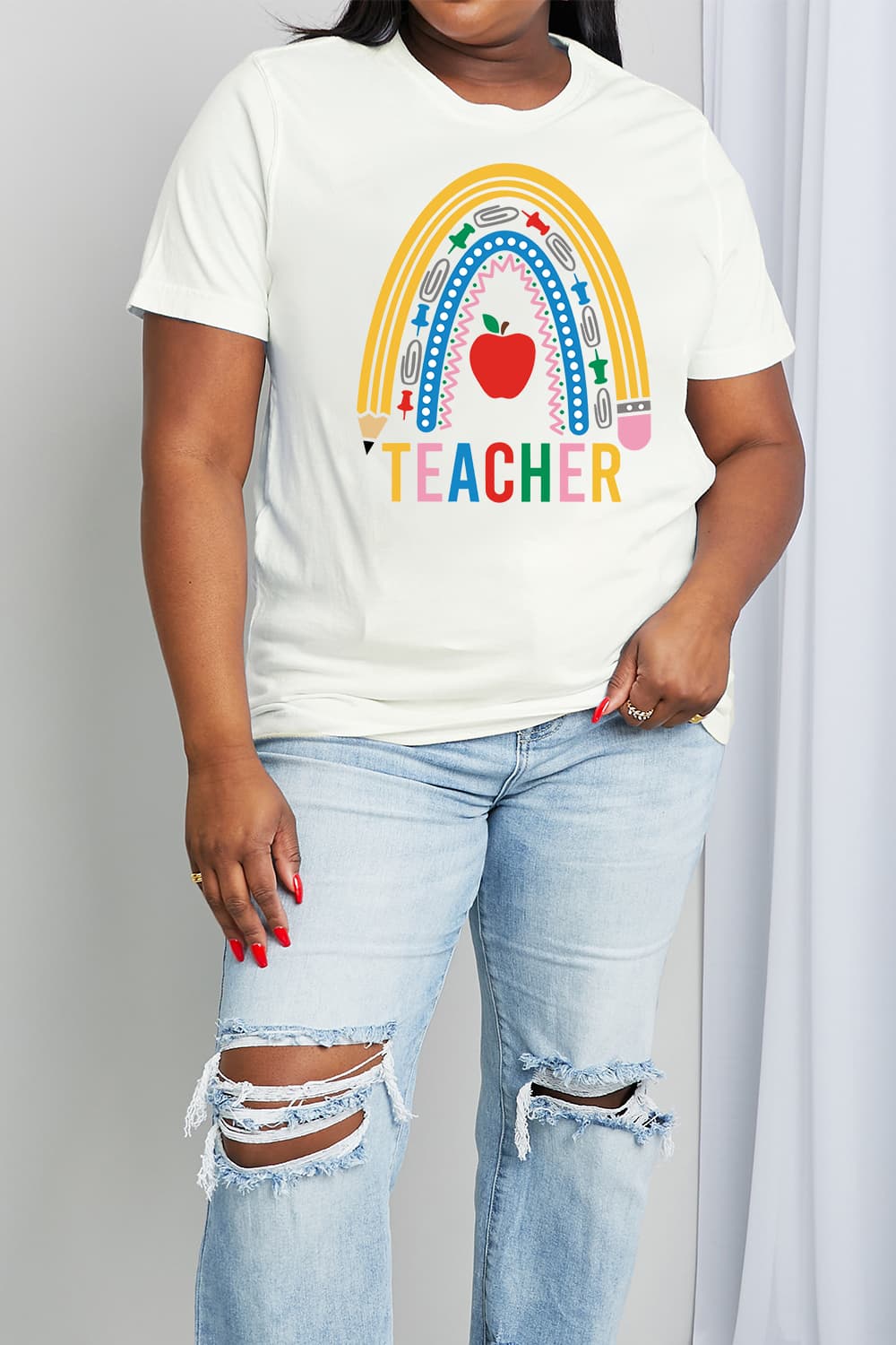 Simply Love TEACHER Rainbow Graphic Tee