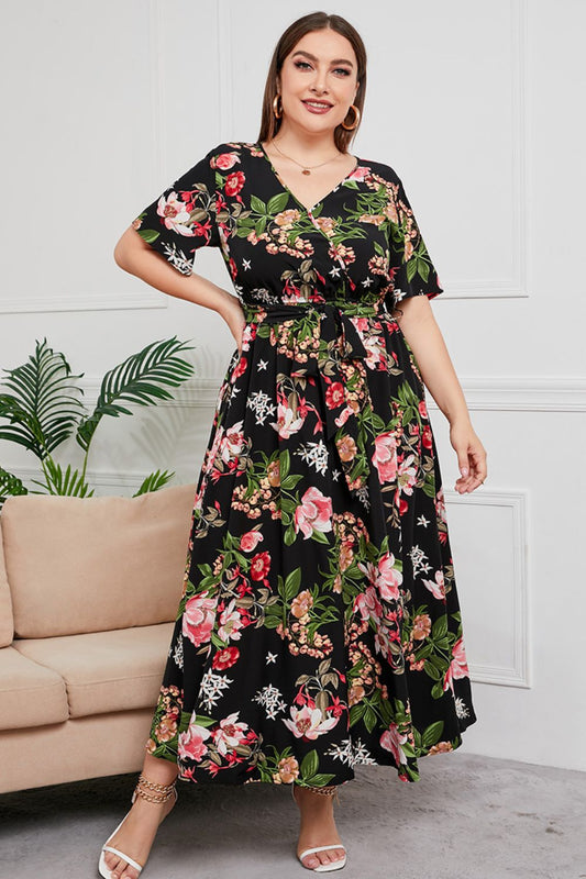 Plus Size Printed Surplice Maxi Dress