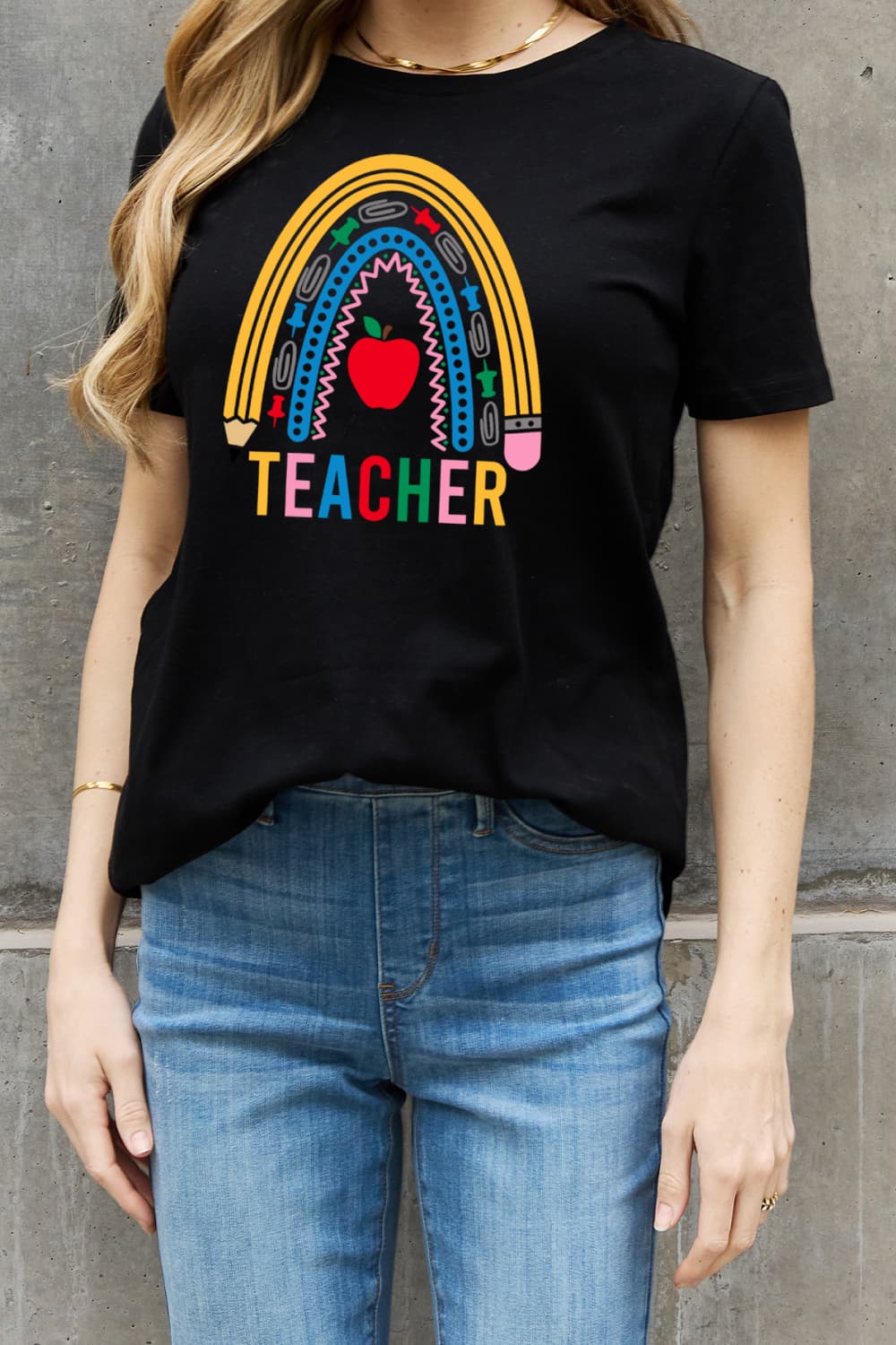 Simply Love TEACHER Rainbow Graphic Tee