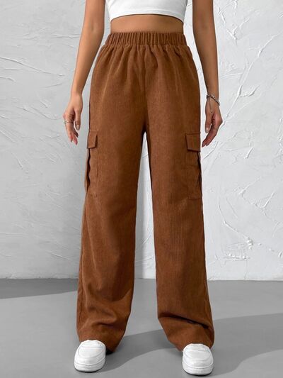 Elastic Waist Pocketed Pants