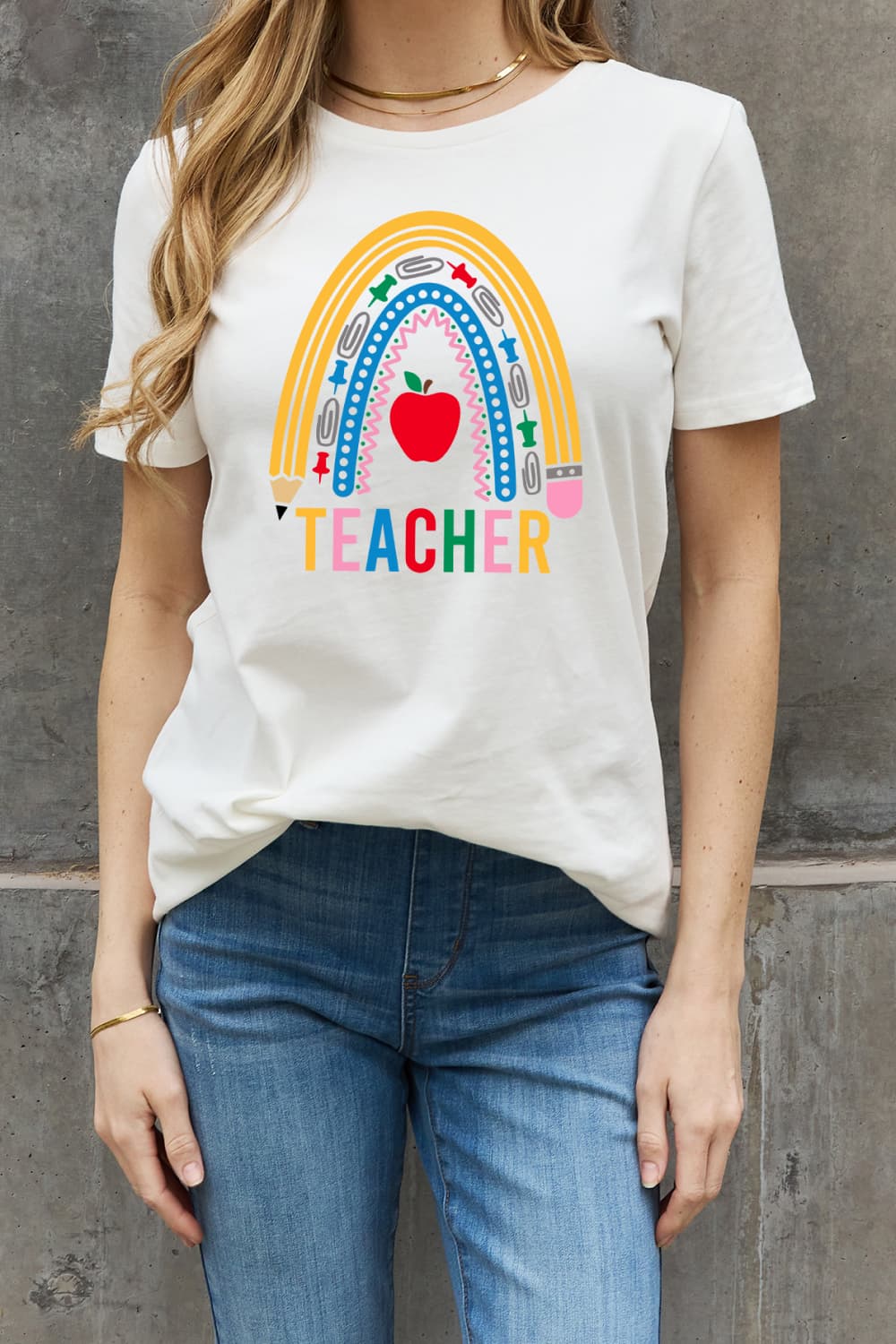 Simply Love TEACHER Rainbow Graphic Tee