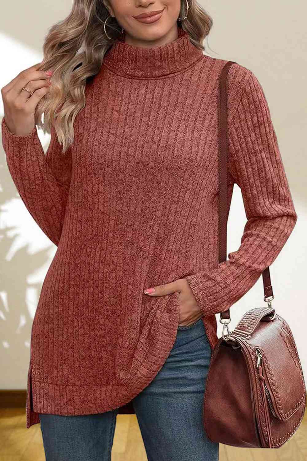 Turtleneck High Low Top